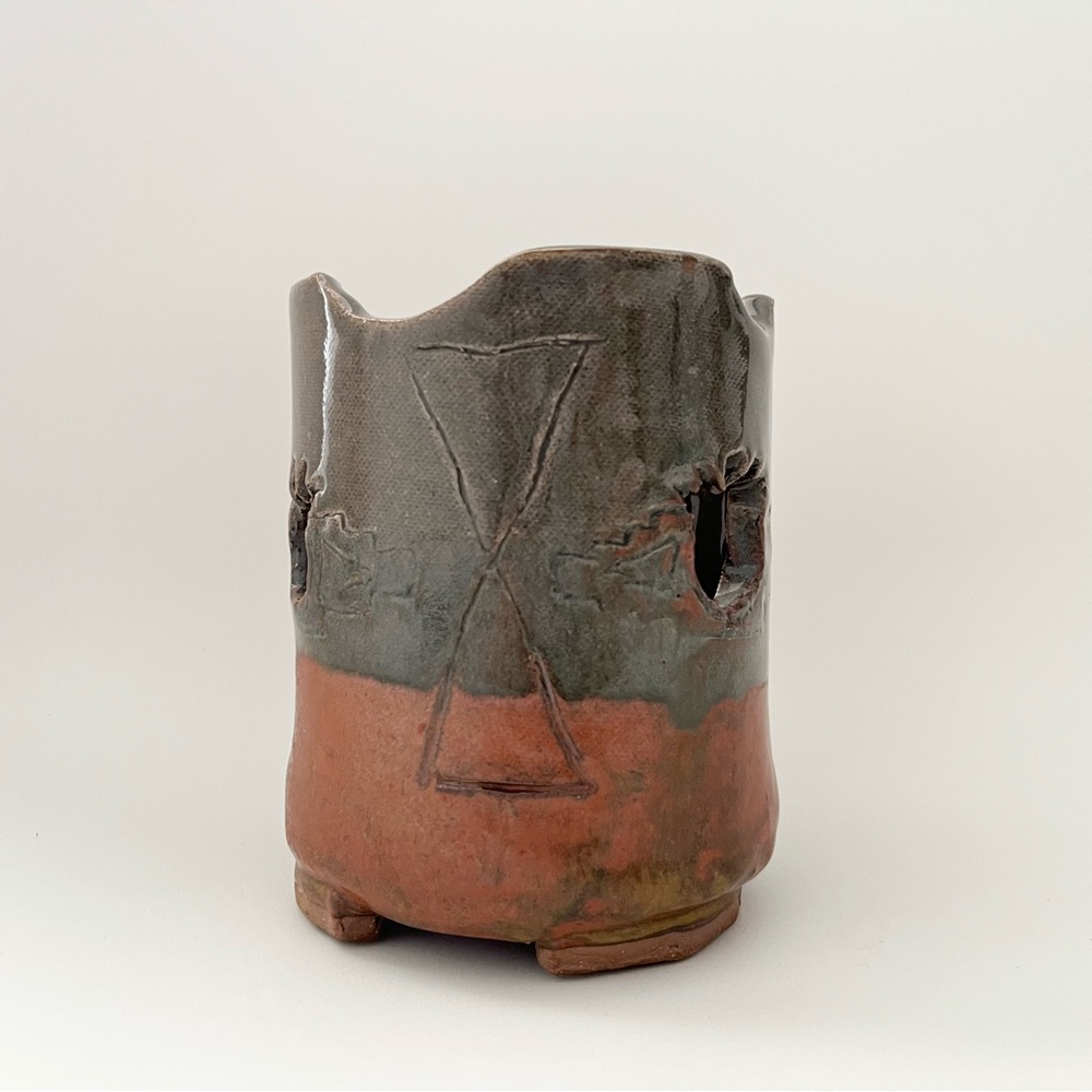 Handmade Studio Pottery Planter Rustic Earthy Organic Aztec Artist Signed 5 in